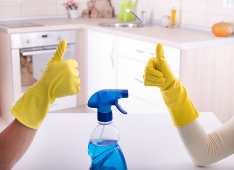 Cleaner preparing a Pimlico flat for move in with detailed surface cleaning